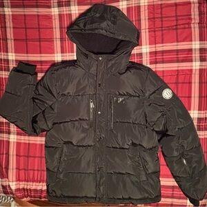 Donna Karan Black Hooded Puffer Jacket Weather-Resistant